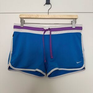 Nike Athletic Running Shorts Size M Blue Drawstring Logo Colorful Activewear